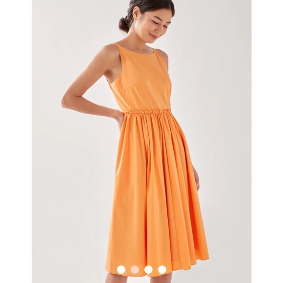 LOVE BONITO AYRIA PLEATED SLEEVELESS BOAT NECK BUTTERNUT ORANGE MIDI DRESS US8/L - Picture 3 of 14